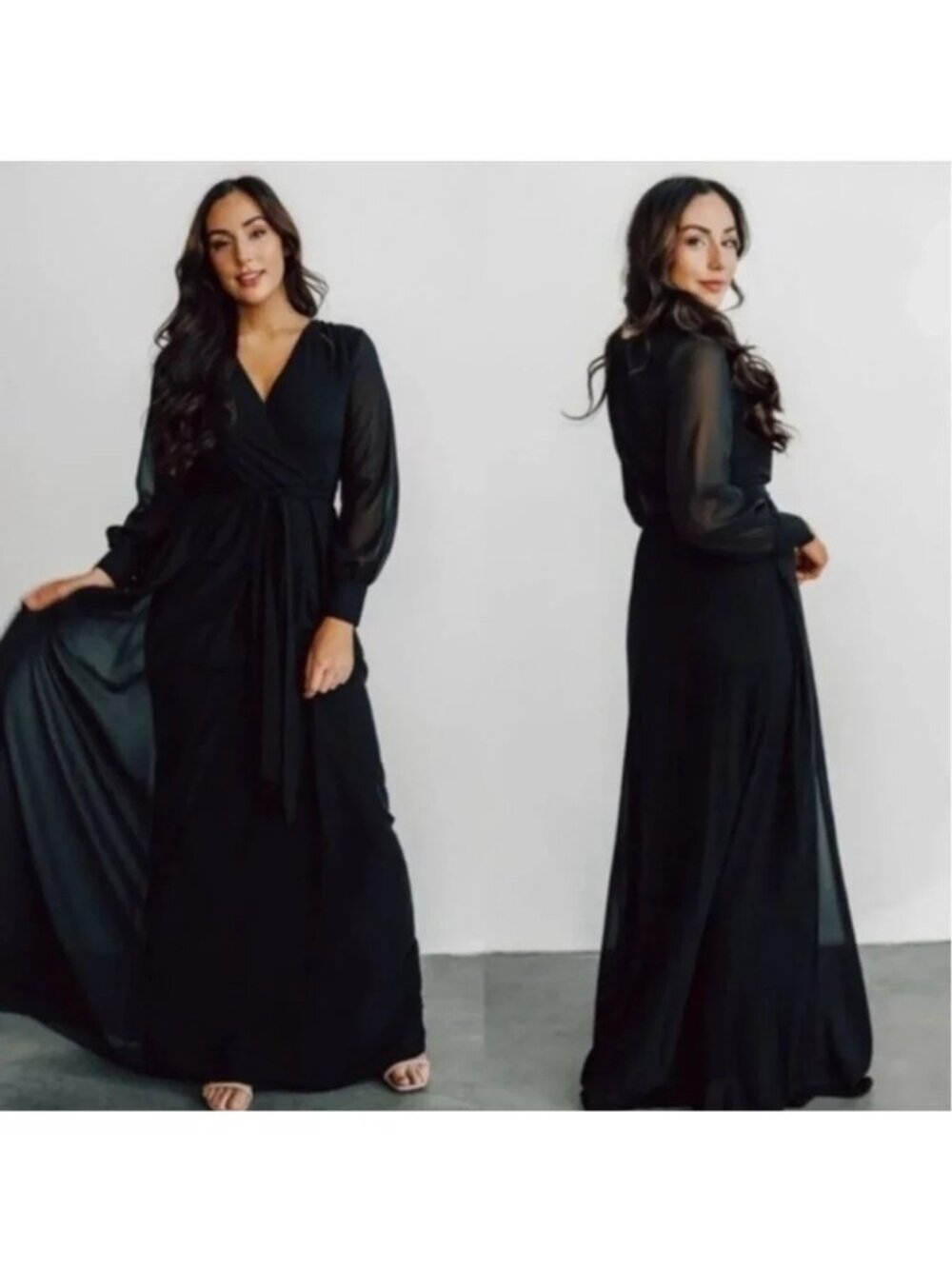Baltic Born Lydia Maxi Dress Black Long sheer slv Gown Womens minimalist sz XS - Picture 8 of 8